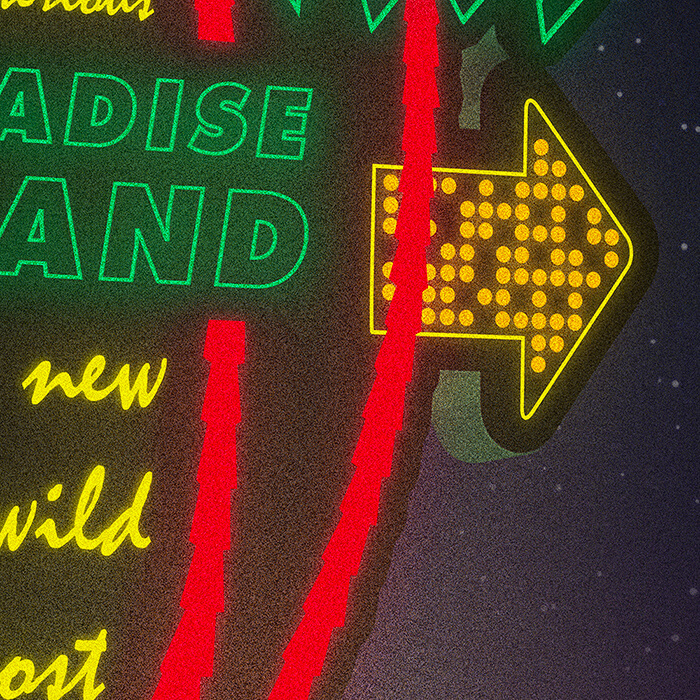 Illustration, Paradise Island, neon, light, night